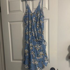 Floral Blue Spaghetti Strap Romper/Dress